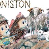 CONISTON lake district herdwick sheep and Skillipig walkers. Skillipig Greeting card.