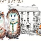 Valley Hotel Ironbridge with the Skillipigs greeting card CONGRATULATIONS 6 by 4 inch greeting card. We can do this with any of our wedding venue drawings.