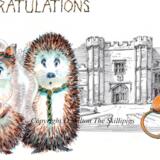 Leez Priory Essex skillipig CONGRATULATIONS card 6 by 4 inches. Any of our wedding venue drawings can be produced in this way.