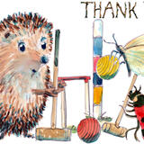 3755 croquet player with ladybird and Butterfly THANK YOU Skillipig 6 by 4 inch greeting card with envelope.