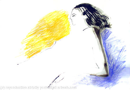 Model with a Blue and Orange Background