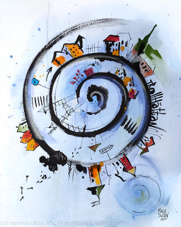 Spiral Houses on canvas.  5 500 SEK