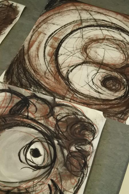 Charcoal drawings. Intuitive art class