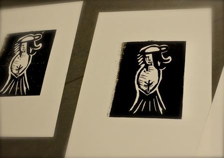 Linocut workshop. Student's work