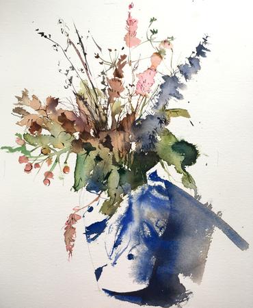 Blue Vase Dry Flowers