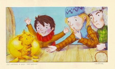 Out Hatched A Baby Fire Dragon! (from Too Hot To Hug) signed and mounted