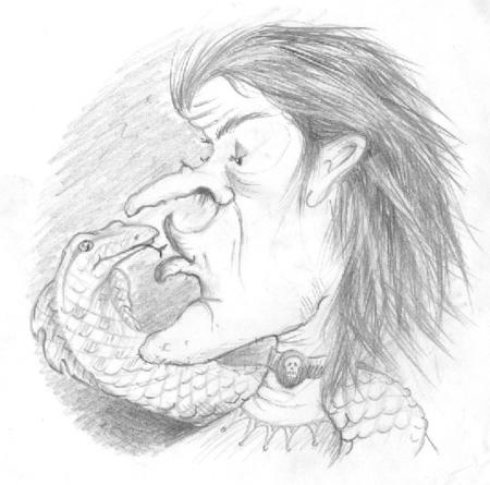 The witch drew the snake towards her face and kissed it