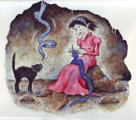 The snake hung and sucked at the roof of the cave...