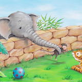 Elephant, monkey and tiger cub