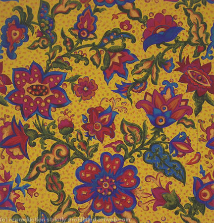 all-over meander print design with spot b/g