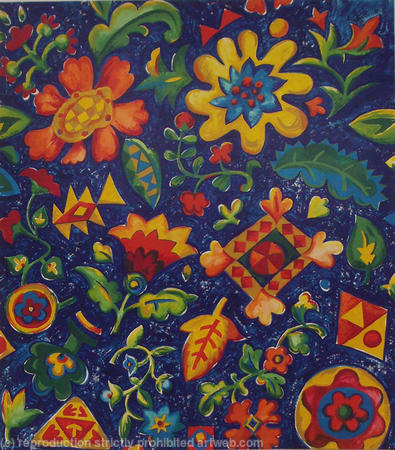 All-over print with blue blotch b/g