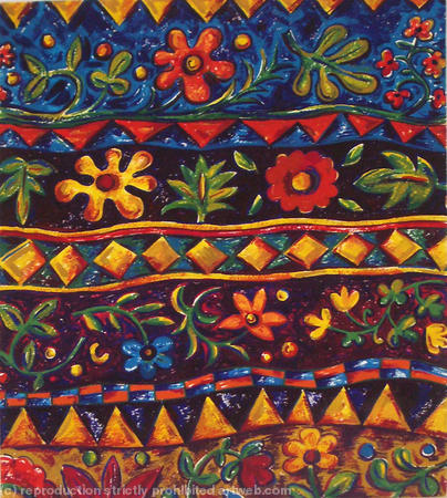 Floral/geometric stripe with dry brush detail 4523