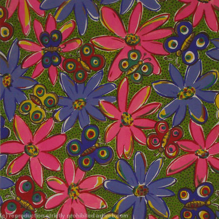 flowers and buttterflies with green spotted b/g 4536