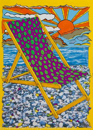 Purple and green polka deckchair