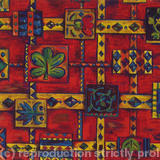 all-over square and grid floraral with red and indigo dry brush b/g