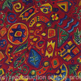 a/o floral and geometric on red with indigo drybrush 4528