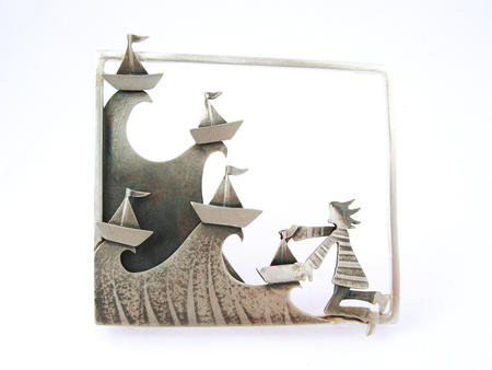 Paper Boats of hopes and dreams cast adrift on stormy seas- framed brooch