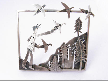 Paper birds of hopes and dreams thrown aloft above the trees- framed brooch £280