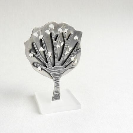 silver cherry tree brooch with perspex stand £118