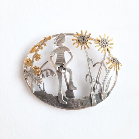 Summer brooch(sunflowers and hollyhock) £225