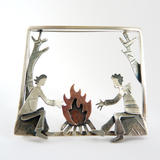 Friends round the fire brooch £188