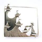 Paper Boats of hopes and dreams cast adrift on stormy seas- framed brooch