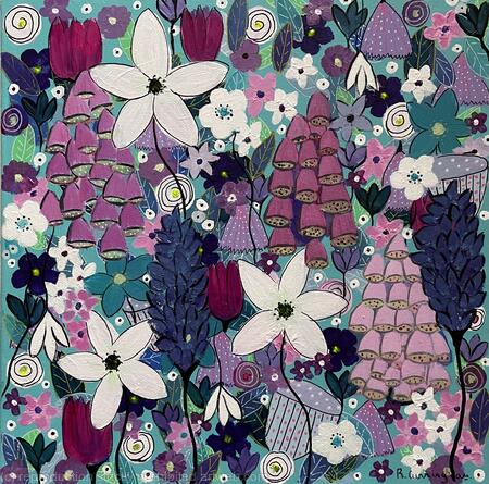 SOLD Abstract Flowers in a Meadow 4