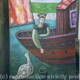 woman, boat and swan