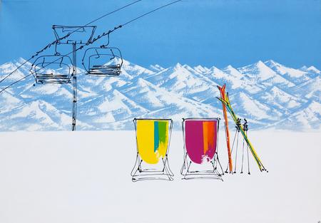 GONE SKIING (PATTERNED SQ)