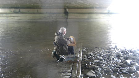 Tide coming in on John Shave under Putney Bridge