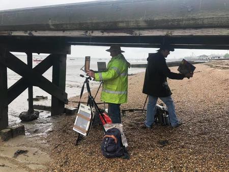 Tom Marsh and Andy Lee trying to get out of rain Gravesend