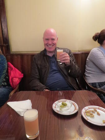 Its not all painting!, Tony Dakin with bellini in Harrys Bar:-)