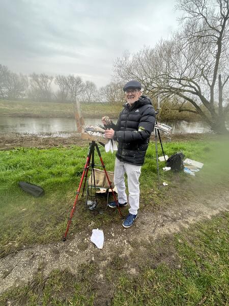 Painting with 'legend' David Curtis in Misson