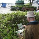 Trevor Chamberlain, hiding behind a hedge, Leigh on Sea