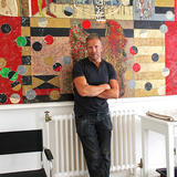 francis convery in studio (in front of 'the joy of text' duns scotus)