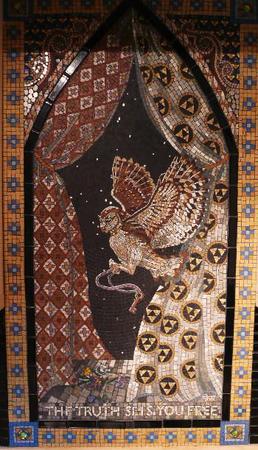 The Owl. Mosaic I made for my kitchen as a backdrop behind the cooker.