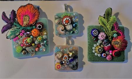 Glass with embroidery Mosaic pendants