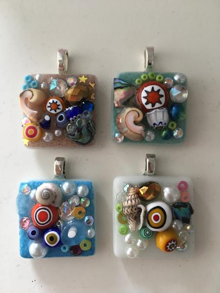 Samples of Mosaic jewellery made at the evening classes 