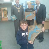 Presenting The Monster Mosaic to Harry, with the Mayor, and David Rudkin, FISHBOURNE ROMAN PALACE.