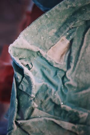 salt crystallising on Gartnavel Hospital Pygamas