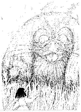 An enormous puppy was looking down at her