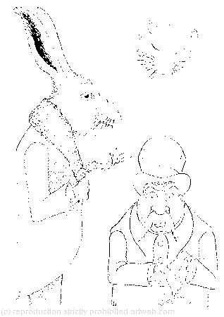 'Have some wine,' the March Hare said in an encouraging tone; 'Your hair wants cutting,' said the Hatter