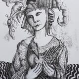 Woman with Bird and Elaborate Hat 