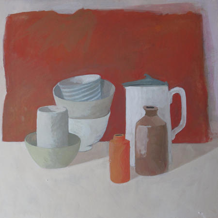 Eight objects, red  background
