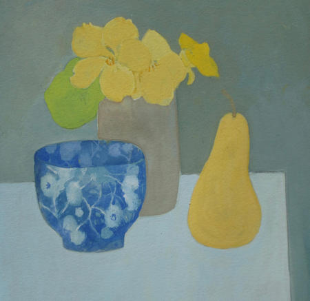 Blue bowl and Nasturtiums
