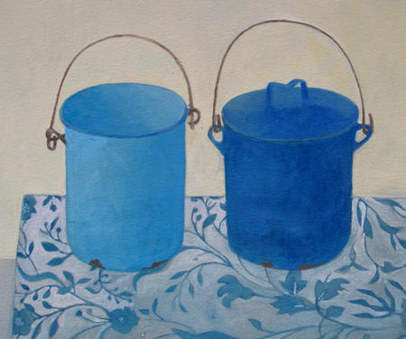 Two blue canisters