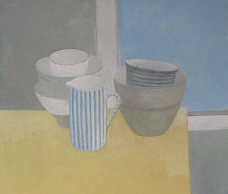 Grey, blue and yellow still life