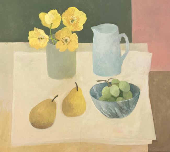 On the table: Poppies Pears and Grapes 