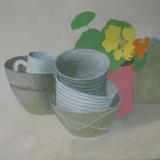 Striped bowls and nasturtiums