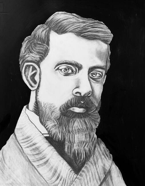Graphite Portrait of Antoni Gaudi by Margot Stinton